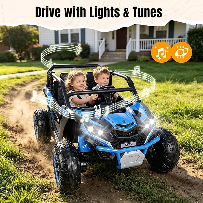Firstness 24V Ride on Toys 800W Electric Remote Control Ride on Cars for Kids 2-Seater Riding Cars for Kids Ages 3-8, 3 Speed Mode, Music, LED Light, Off-Road UTV Ride on Truck for Boys & Girls, Blue