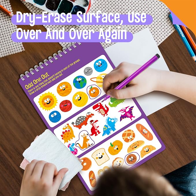 SpriteGru Logic Puzzles Game Pad, 30 Reusable & Erasable Logical Thinking Games, Dry Erase Brain-Boosting Puzzle Activities Book for Kids, Educational Toy for Road Trip, Airplane & Car Travel