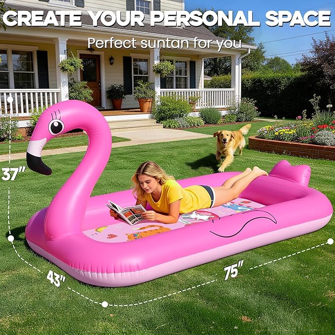 FluSing Splash Pad for Toddlers, Flamingo Splash Pad Sprinkler for Kid, Thicken Sprinkler for Kids Outdoor Water Toy Play Mat, Inflatable Splash Pad for Kids, Backyard Summer Toddler Sprinkler Pool
