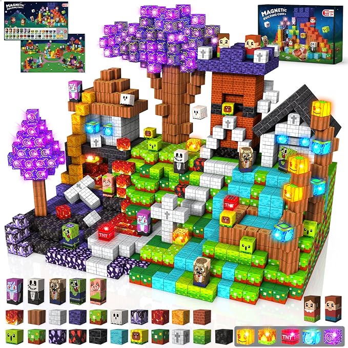 Goody King 150pcs Magnetic Blocks with Light Blocks, Stem Educational Magnet Toys for Kids Ages 3+, Montessori Magnetic Cubes, Creative Construction Building Cubes Set for Boys Girls