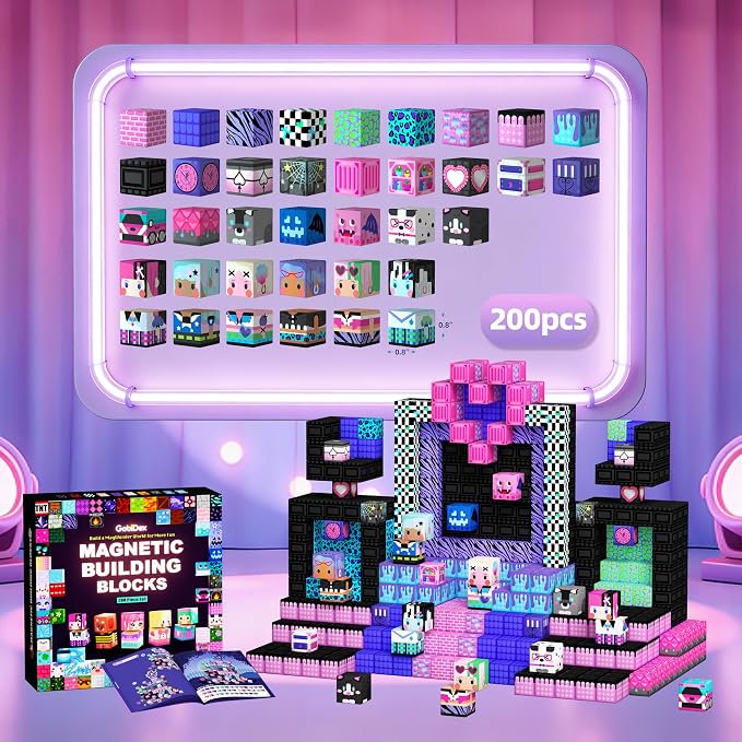 GobiDex 200PCS Magnetic Building Blocks for Kids, STEM Toys to Build MagWonder Castle & World, Creative Sensory Play Gift for Girls Ages 3+