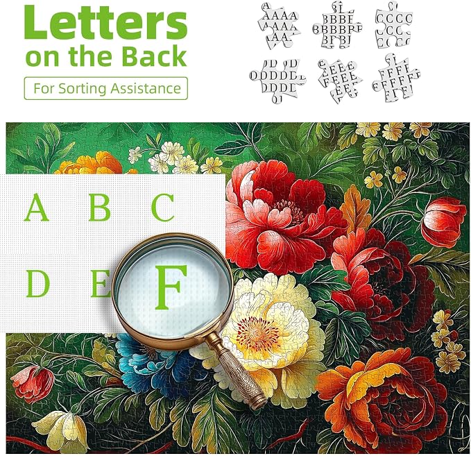 Jigsaw Puzzles for Adults 1000 Pieces Vintage Paint Flower Jigsaw Puzzles Challenge Art Puzzle for Adult with Letters on Back for Gift Home Wall Decor, Dust Free (27.5"x19.7")
