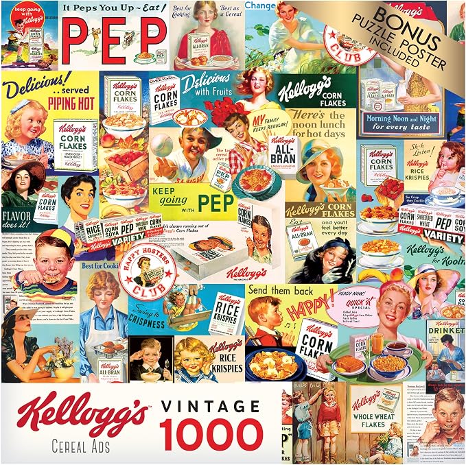 RoseArt - Kellogg's - Cereal Ads - 1000 Piece Jigsaw Puzzles for Adults