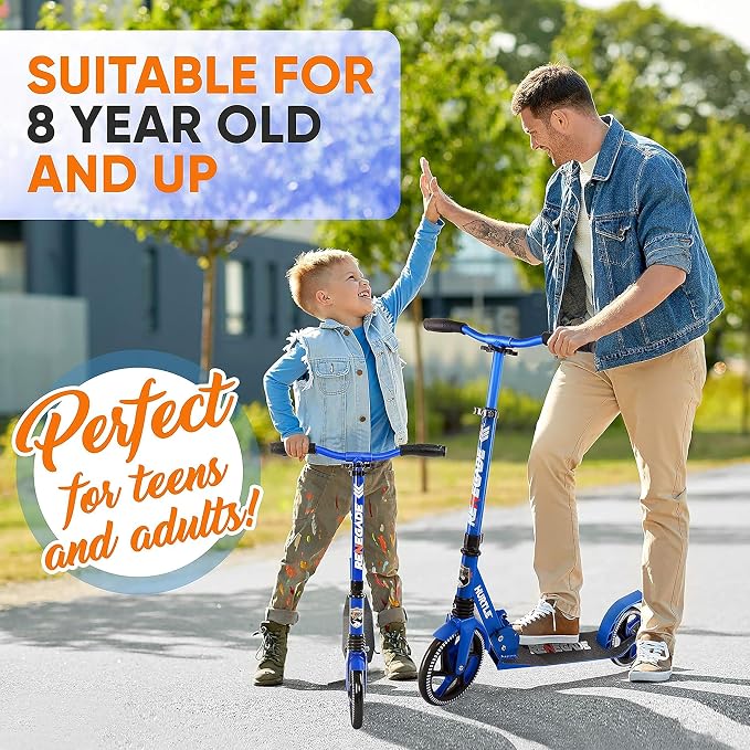 Hurtle Renegade Kick Scooter for Kids, Teenagers & Adults - 2-Wheel Folding Scooter with Adjustable T-Bar Handlebar - Alloy Anti-Slip Deck