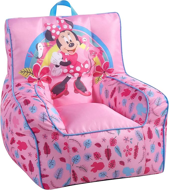 Idea Nuova Disney Minnie Mouse Toddler Nylon Bean Bag Chair with Piping & Top Carry Handle, Large