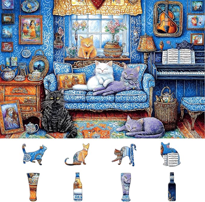 Blueforest 500 Piece Puzzles for Adults Clearance, Difficult Jigsaw Puzzles for Adult Challenging, Funny Cute Cats Unique Jigsaw Puzzles for Gifts Party Games Family Fun