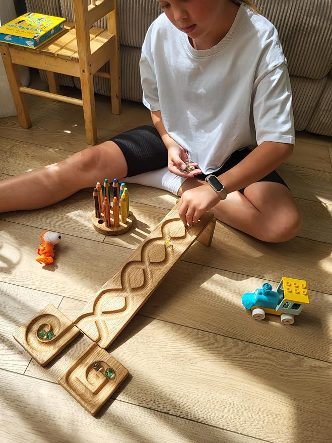 Wooden Marble Run Track – Montessori STEM Toy for Kids – Race Machine & Maze Board – Educational Wooden Roller Track Game – Whirlpool Marble Run Gift for Children