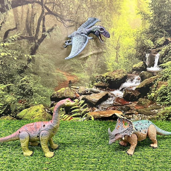 EKU Dinosaur Toys Wing Flapping Pterodactyl Toy Eudimorphodon, Head Moves Attack Brachiosaurus Styracosaurus Realistic Dino Action Figures for Kids 3-12 Boys Girls Jurassic World Toys