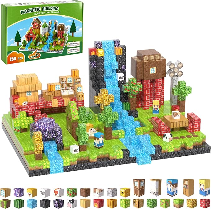 150PCS Magnetic Blocks, Magnetic Building Blocks, 0.78in Magnetic Building, STEM Game Stacking Toys for Kids, Birthday Gifts for Boys and Girls Age 3+ Years Old
