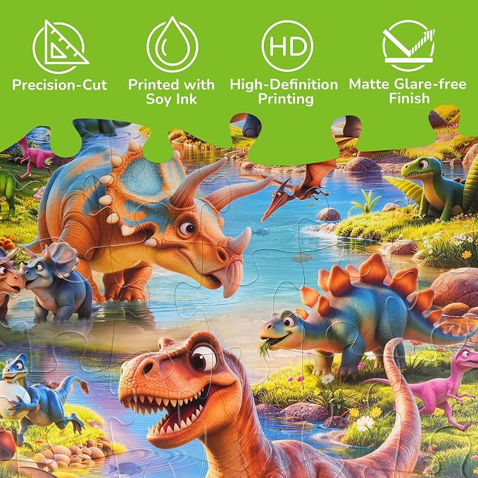 BenBen Floor Puzzles for Kids Ages 4–6, 48 Piece Jumbo 2 x 3 Ft Prehistoric Dino Jigsaw Puzzle, Large Dinosaur Floor Puzzle with Big Pieces, Educational Toy Gift for Boys & Girls