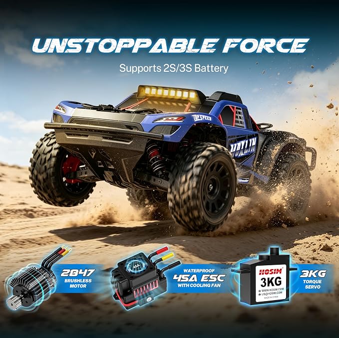 Hosim 1/14 Brushless RC Car for Adults 60KM/H, Fast Hobby RC Trucks 4WD Off Road RC Car for Kids, All Terrain Electric Remote Control Car, Waterproof RC Short Course Truck Toy Gift for Boys Age 8+