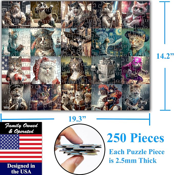 Think2Master Funny Cats 250 Pieces Jigsaw Puzzle Featuring Kittens and Cats. Great Gift. Large Pieces. Size: 14.2” X 19.3”