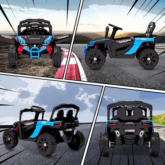 Qaba 12V Kids Ride On Car Truck, Battery Powered Electric UTV Vehicle with Rear Suspension, Remote Control, LED Lights, Music, Horn, Speed Up to 3.1 mph, for 3-5 Years Boys Girls, Blue