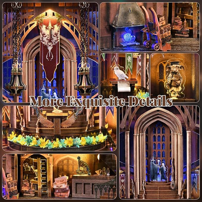 MiniCity DIY Book Nook Kits for Adults, Miniature Dollhouse Booknook Kit, 3D Wooden Puzzle Creative Decorative Bookends Bookshelf Diorama Insert Crafts Hobbies Gifts (Magic Admissions Guide)