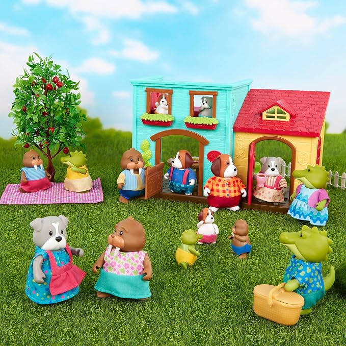 Li'l Woodzeez – Li'l Nextdoor Neighbors Townhouse Playset with 12 Pieces Dollhouse Furniture, Accessories & Pretend Play Food – Adorable Gift Toy for Imaginative 3+ Years