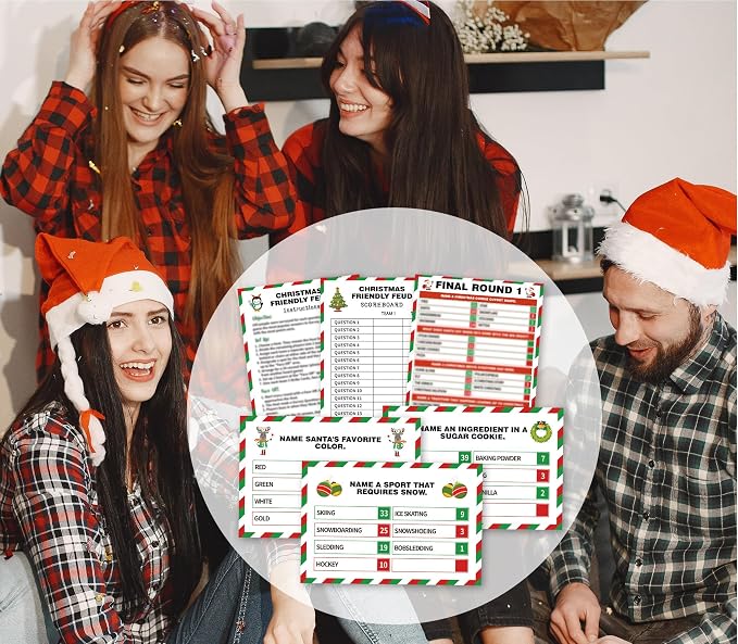 Christmas Friendly Feud Game, Santa Themed Party Game for Family, Winter Party Supplies and Activities Decorations, Holiday Trivia Games for Large Groups, 1 Pack(03)