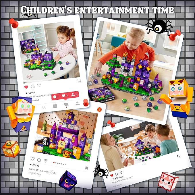 Drofex 200pcs Castle Magnetic Building Blocks for Kids, Mysterious Night Magnet Cubes STEM Construction Toys for Boys and Girls Age, 0.8in Magnetic Building Set Gift