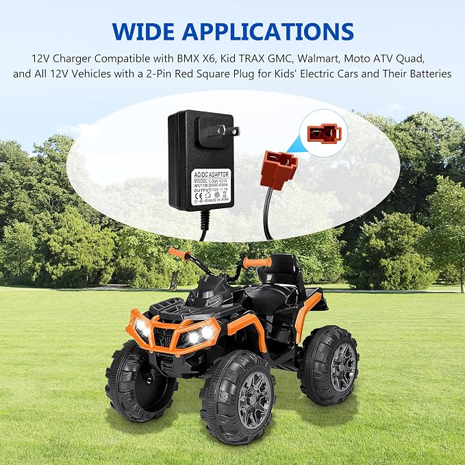 12 Volt Battery Charger for Kids ATV Ride On Toys, Fit for BMX X6, Kid TRAX GMC, Wal-Mart, Moto ATV Quad, 12v Charger Replacement Parts for Ride On Toys, Power Wheels Charger with Red Square Plug