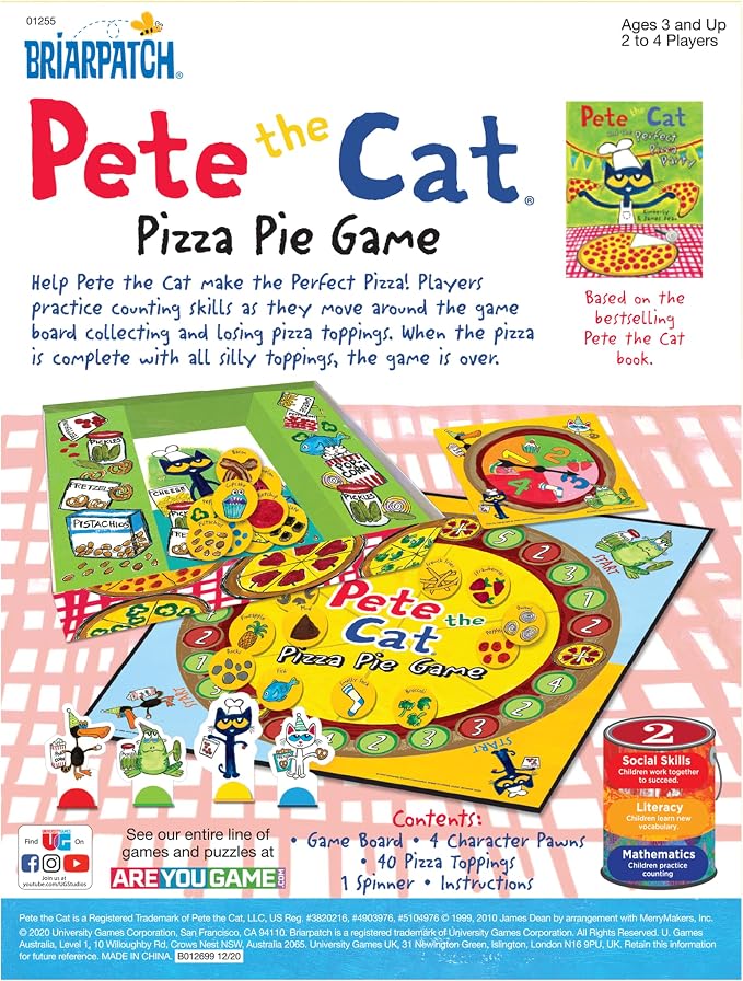 University Games Pete the Cat Pizza Pie Game Green, Ages 3 years and Up