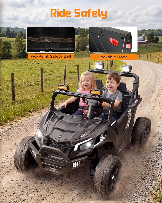 Firstness 24V Remote Control Ride on Cars for Kids 800W Toddler Electric Car Two Seater Ride on Toys with LED Lights, Music, 3 Speed Mode, Electric Vehicle Ride On Truck Car for Kids Ages 3-8, Black