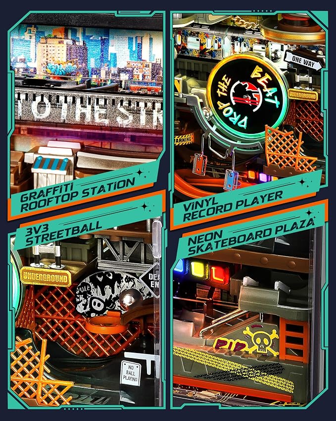 ROKR 3D Puzzles Marble Run Parallel World 2in 1,The Last City+Hip-Hop Street