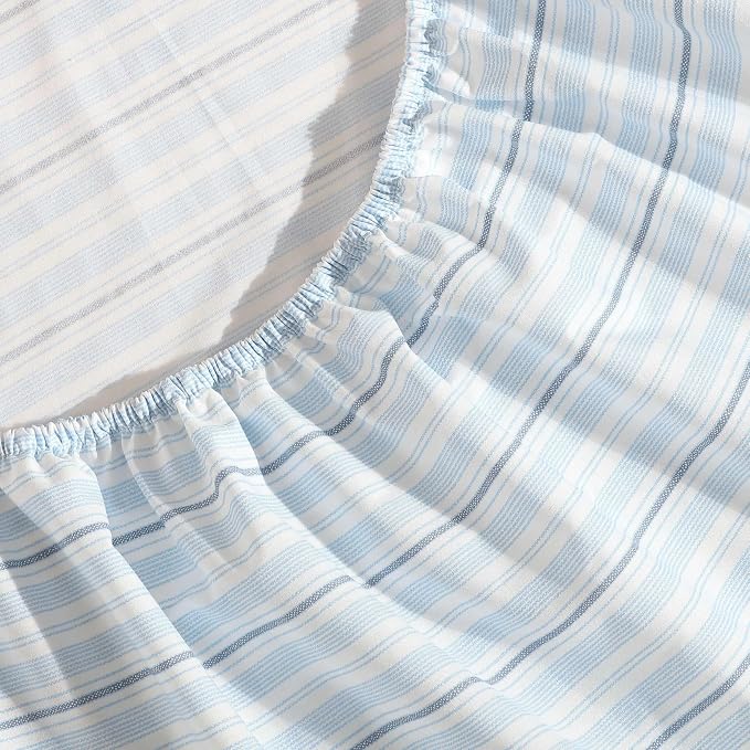 Nautica - Sheets, Cotton Percale Bedding Set with Matching Pillowcases, Crisp & Cool, Deep Pocket (Camp Stripe Blue, King)