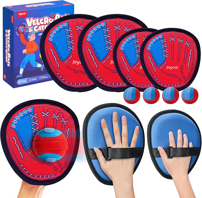 JoyCat Toss and Catch Ball Game, 2 Adult & 2 Kids Paddles Sticky Ball Set, Family Outdoor Catch Game for Beach, Backyard & Pool, Birthday Gifts for Boys Girls Ages 3+