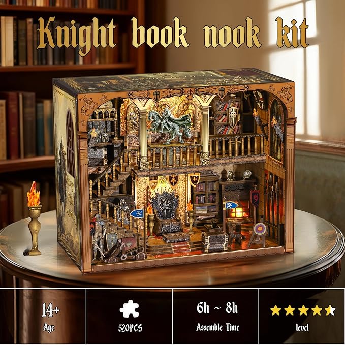NookMaster Miniature Book Nook Kit - DIY Tiny House with LED Light and Type-C Port,Ideal Craft Gift for Adults & Teens,Beautiful Bookshelf Décor for All Occasions