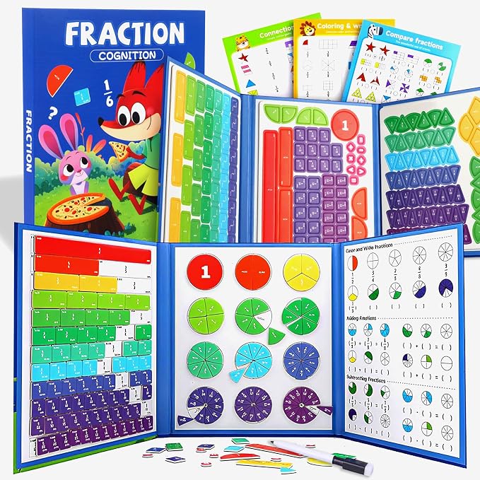 Magnetic Fraction Educational Puzzle, Large Magnetic Fraction Demonstration Book Tiles & Fraction Circles Set, Eco-Friendly Non-Toxic Math Learning Toy, Homeschool & Classroom Teaching Aid, Ages 4-12