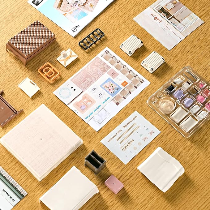 Miniature Cozy Bedroom DIY Kit with Acrylic Display Case – Homestay Dollhouse Room Craft Set, Tool-Free Mini House for Teens, Adults & Beginners