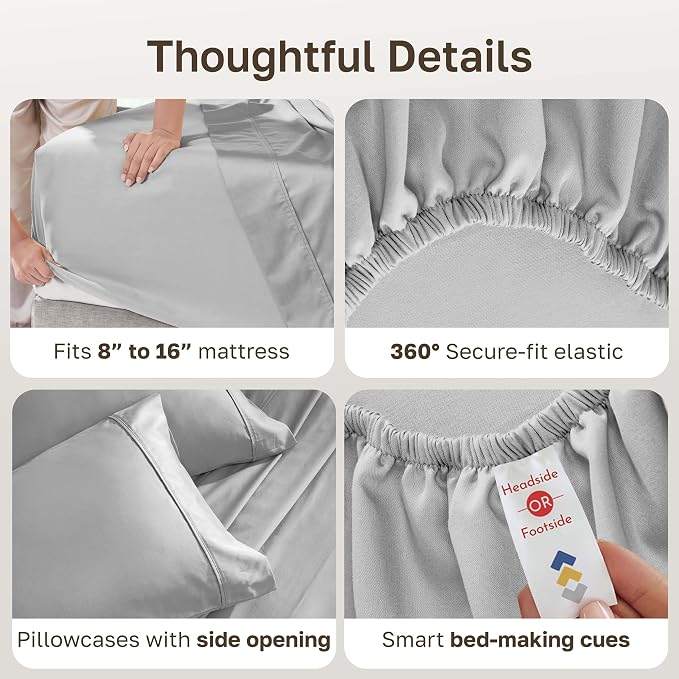 California Design Den Soft 100% Cotton Sheets Full Size Set, 400 TC Good Housekeeping Award Winner, Silky Smooth Sateen Weave with Deep Pockets, Breathable and Durable Cotton Bedding Set - Light Grey