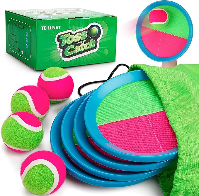 TEILLNET Toss and Catch Ball Set Upgraded - Kids Toys Beach Toys Baseball Games - Sturdy & Water-Resistant for Outdoor Pool Yard Games - Classic Gift for Boys Girls 3 4 5 6 7 8 9 10 11 12+ Years
