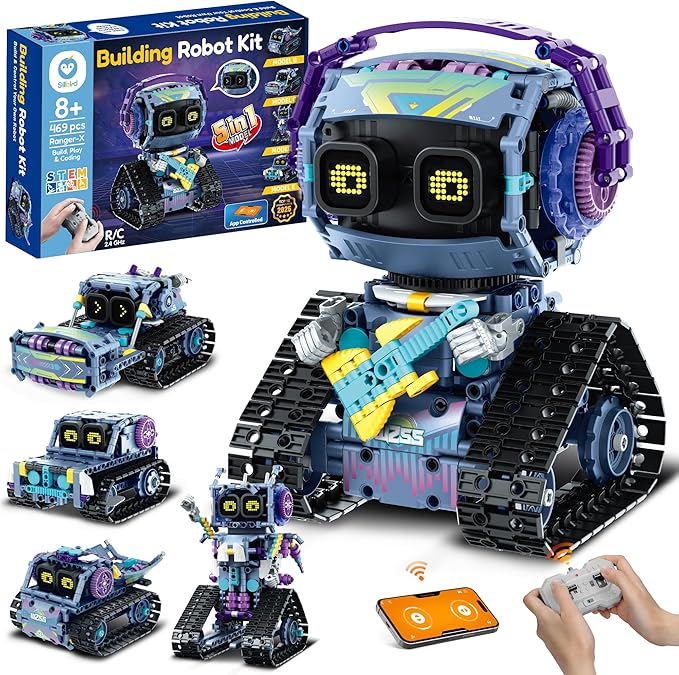 Sillbird Robot Building Kit with Remote Control STEM Gifts for Kids Boys Ages 8-12, Coding Robotic Creative Toys for Birthday - Build 5in1 Model with 469 Pieces