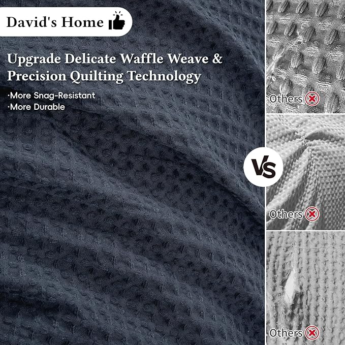 David's Home Waffle Weave Comforter Set 3PCS Queen Size, Soft Breathable Lightweight Cozy Skin-Friendly Warm for All Season, Elegant Aesthetic Home Decor Bedding Set with Pillow Shams, Indigo