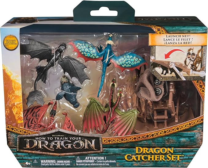 DreamWorks Dragons, 5-Pack Dragon Catcher Set with Hiccup’s Mangler Net Launcher, Kids Toys for Boys & Girls Ages 4 and up