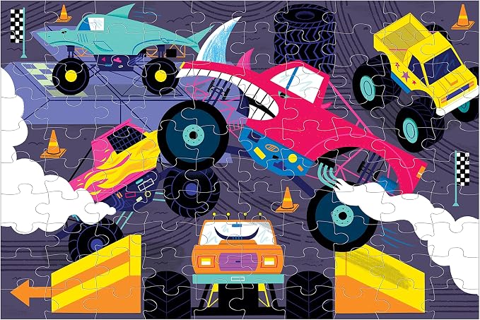 Mudpuppy Monster Trucks – 100 Piece Glow in The Dark Jigsaw Puzzle with an Exciting Scene of Trucks and Cars Racing and Hidden Speedy Details in The Dark