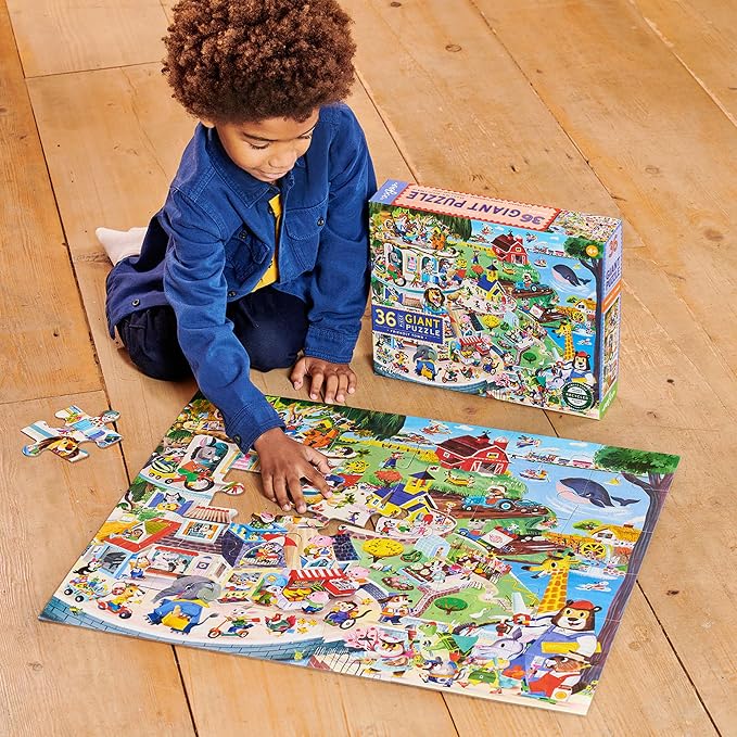 eeBoo 36 Piece Giant Floor Puzzle - Friendly Town Children's Puzzle Community Themed, Large Pieces for Small Hands to Develop Motor Skills