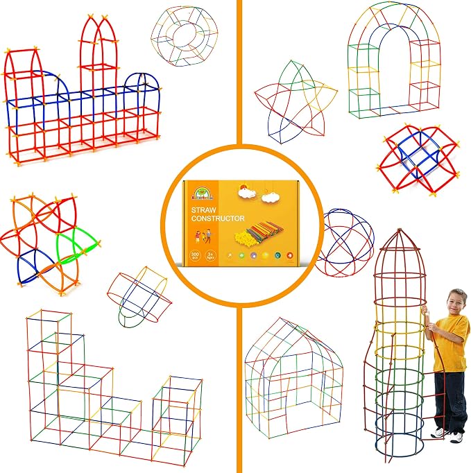 RAINBOW TOYFROG Straw Constructor Toys Stem Building Toys - 300 Pcs Connectors Toy Building Sets Kids Toys for Boys & Girls - Straw Building Set Engineering Kit - Autism Toy STEM Games