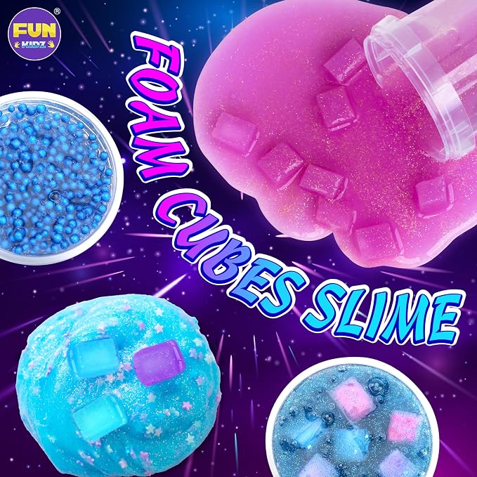 Toy Galaxy Slime Kit for Boys Girls 10-12, FunKidz Ultimate Metallic Slime Making Kit for Kids Ages 8-12 DIY Glow Galactic Globe Shape Fun Slime Gifts
