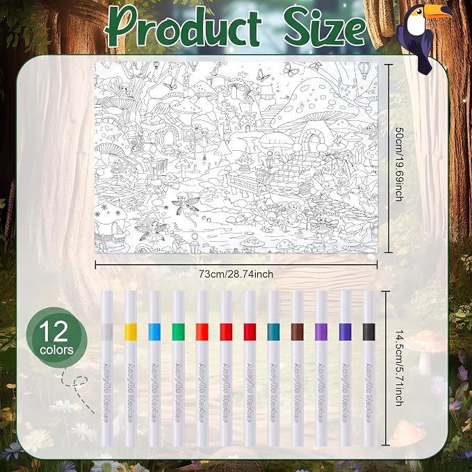 Mindsoft Coloring Pillowcase with 12 Pcs Markers Color Your Own Pillowcase Kit for Coloring Craft Decoration Supplies, 28.7 x 19.7 Inch (Mushroom Elf)