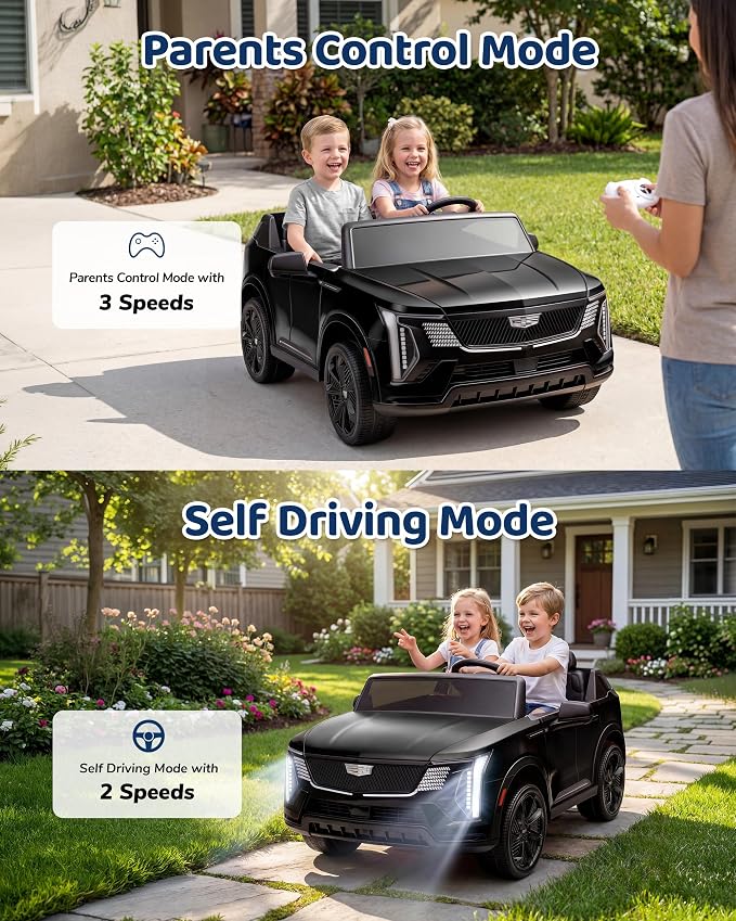 Firstness 2 Seater Ride on Car for Kids 24V Licensed Cadillac Escalade IQ Powered Wheels with Remote Control 400W Electric Ride on Toy with 3 Speed Light Music 7AH Battery Car for Kids Ages 3-8, Black