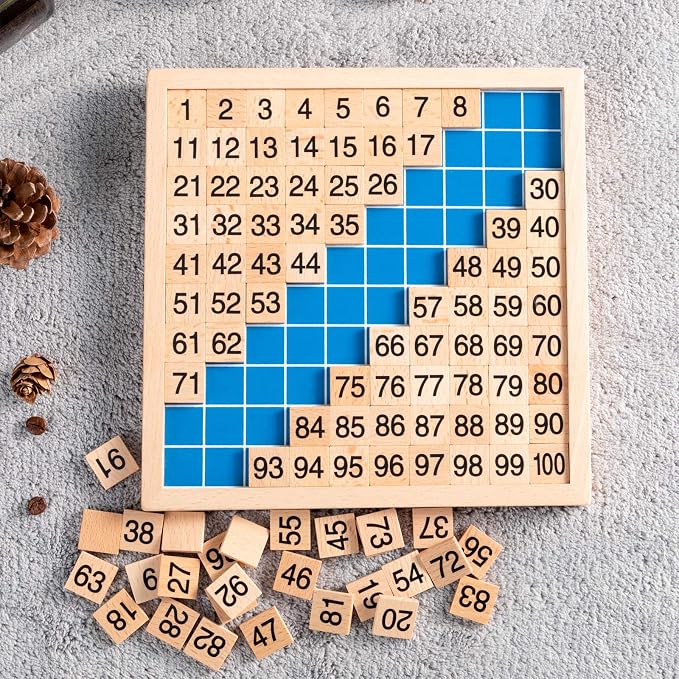 Wooden Montessori Math Hundred Board, Counting to 100 for Kindergarten, 1-100 Number Board for Toddlers, Montessori Counting Game Board with Storage Bag