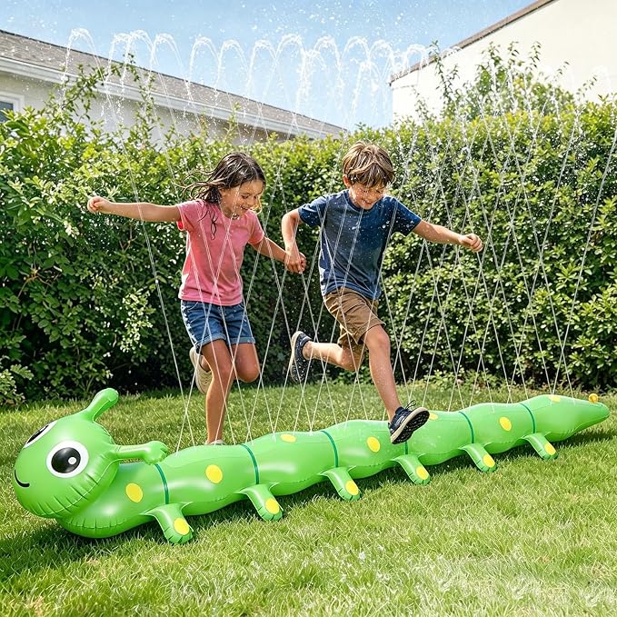 97" x 19" Extra Large Caterpillar Sprinkler for Kids - Outdoor Toys Kids Toddler Water Sprinkler for Yard, Attaches to Garden Hose, Durable Inflatable Splashing Fun Toys for Garden Lawn