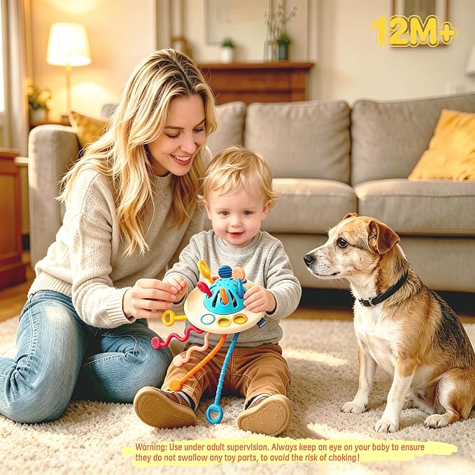 Montessori Baby Toys for 12M+, UFO Sensory Play Set for Toddlers, Pull String Pull String Toy in Stollers Developmental Toys for Fine Motor Skills Gift for Boys& Girls