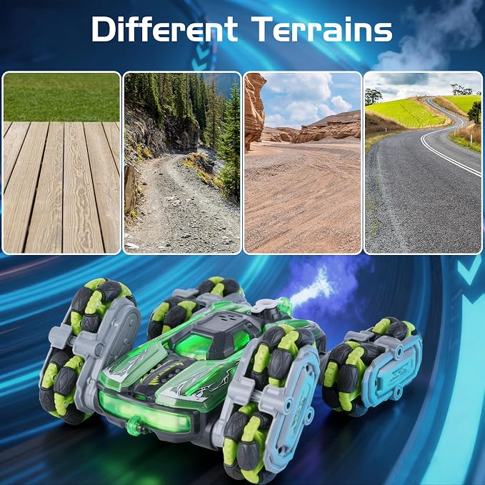 NEXBOX 8WD Remote Control Car Toys for Kids, Gesture Sensing RC Stunt Truck | Birthday Gifts, Great for Boys Age 6-12, Cool Toys with Lights Music Spray, Transformable & Durable