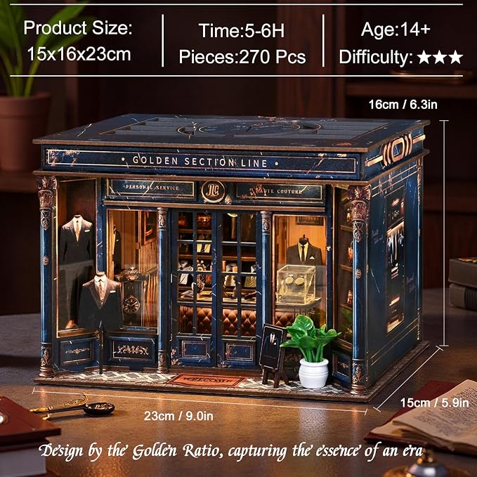 ISSEVE Book Nook Kits for Adults, DIY Booknook Kit Miniature Dollhouse Book Nooks, 3D Wooden Puzzle Model Building Creative Bookshelf Home Decoration Adult Crafts Kits Gift (Golden Section Line)