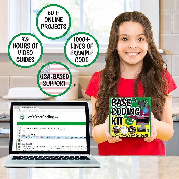 Base Kit Computer Coding Game for Kids 8-12+ and Teens to Learn Code & Electronics. Great STEM Gift for Boys & Girls for Real C++ Coding with Over 60 Projects Included.
