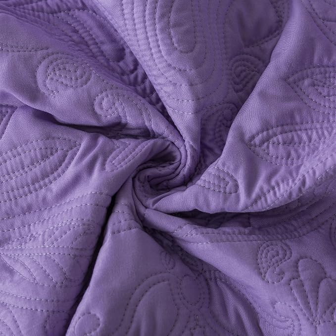 HoneiLife Queen Quilt Bedding Set - 3 Piece Microfiber Quilt Sets Lightweight Bedspreads Reversible Coverlets Rustic Bed Cover Floral Bedding Set All Season Quilts-Purple