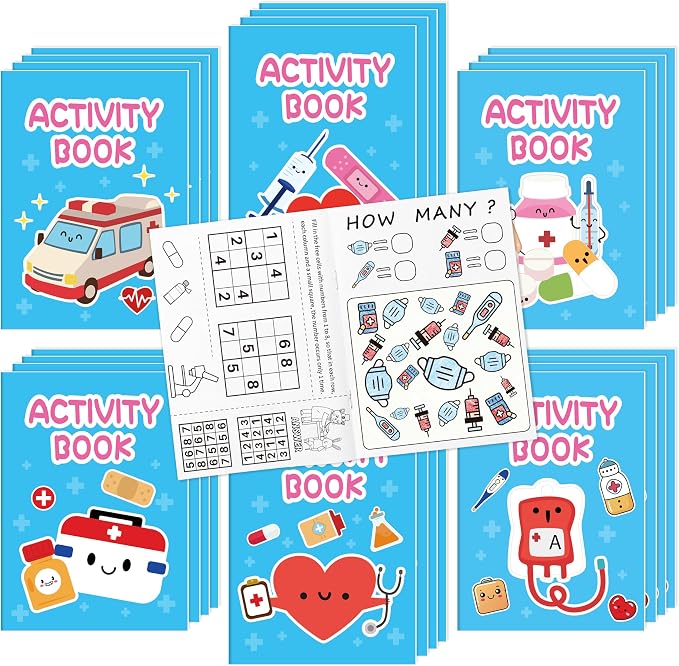Bulk Medical Activity Books for Kids - 48Pcs Medical Mini Games Coloring Book Set Doctor Nurse Theme Coloring Booklet Include Mazes Word Search Word Scramble Games for Classroom DIY Art Party Favors