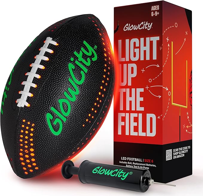 GlowCity Glow in The Dark Football - Size 3/6 Light Up Ball Gifts for Kids, Junior & Teens - Bright Football for Night Outdoor Games - Sports Birthday Gift Ideas for Boys Ages 6 7 8 9 10 11 12 13 14